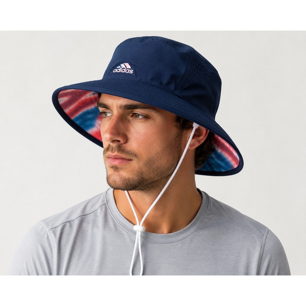 Adidas Aeroready‎ Boonie Bucket Hat Navy Blue Tie Dye Brim Adjustable Chin Strap
